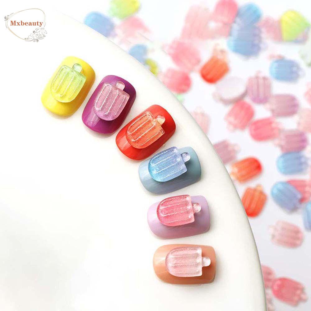 Mxbeauty Es Krim Dekorasi Kuku Gradien Warna-Warni 3D DIY Manikur Aksesoris Pesona Kuku Kristal