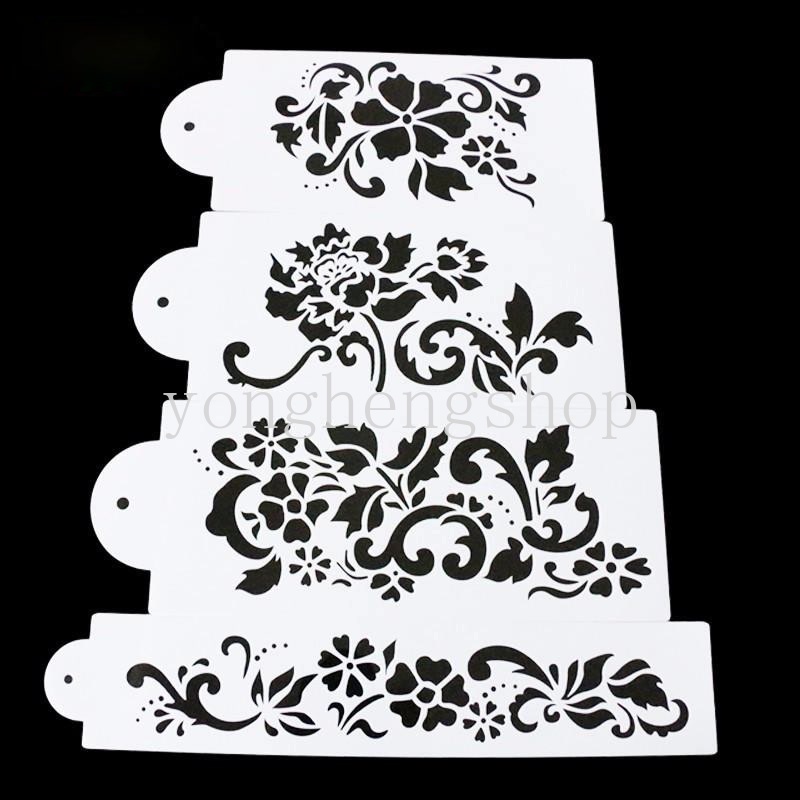 4pcs/set Fondant Kue Stensil Template Cetakan Bunga Daun Alat Dekorasi Kue Pesta Pernikahan Dekorasi Kue Dapur DIY Baking Supply