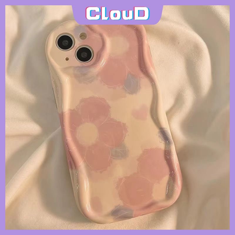 IPHONE Casing Bunga Cat Air Kompatibel Untuk Iphone11 14 12 13 Pro Max8 6s 7 6 Plus XR X XS Max 7Plus SE 2020 8Plus Shockproof 3D Wavy Curved Edge Soft Glossy Love Heart Cover