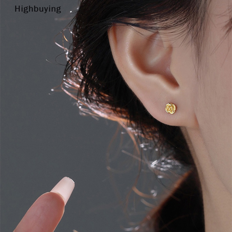 Hbid French Rose Women Earrings Berongga Keluar Sederhana Bunga Dan Hati Stud Earrings Perhiasan Tindik Glory