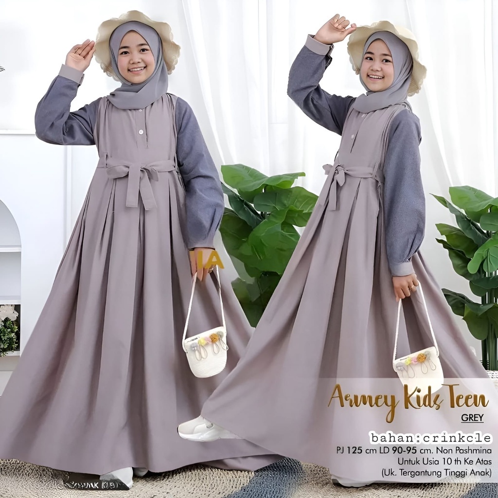 GAMIS STORE | Armey Dress Anak Perempuan Tanggung Polos Basic Premium Size 10-15 Tahun OOTD Gamis Lebaran