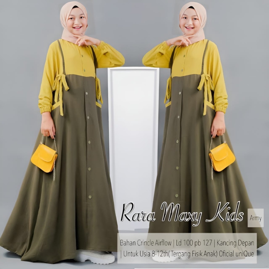 COD - Rara Maxy Kids Gamis Muslim Anak Perepuan Tanggung OOTD Lebaran Matt Cringkle Airflow Polos Basic Premium