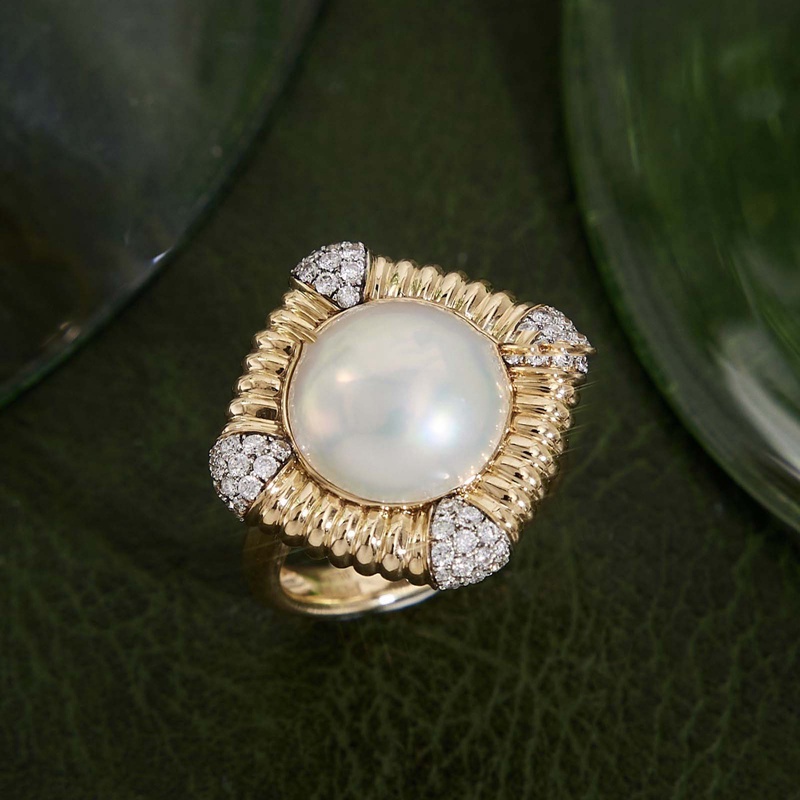 Itali Vintage Perhiasan Kualitas Tinggi Cincin Mutiara Putih Stud Anting Mewah Perjamuan Pernikahan Set Perhiasan Untuk Wanita