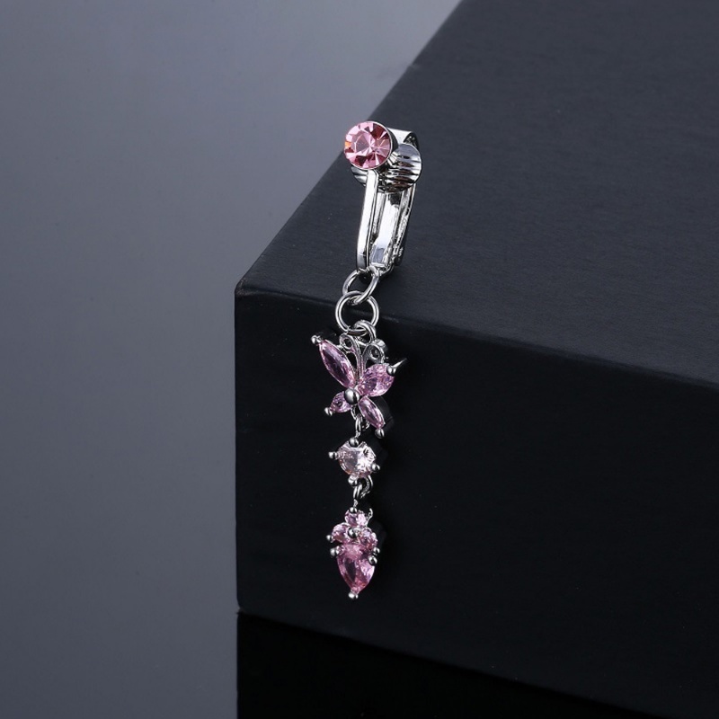 Fashion Boho Shiny Zircon Butterfly Pendant Belly Button Rings Bedah Yang Indah Stainless Steel Pusar Belly Rings Wanita Tubuh Perut Bar Piercing Perhiasan