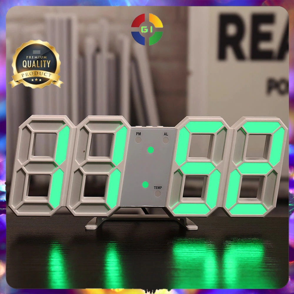 Jam Meja LED Digital Clock White/Green