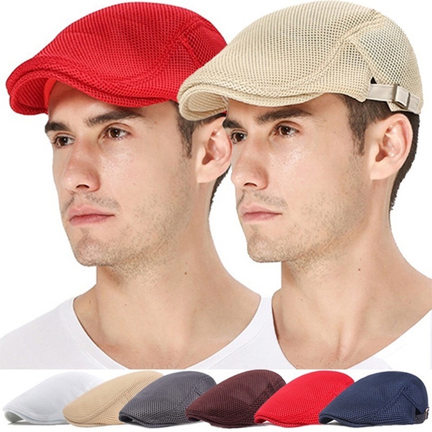 MUSIM PANAS VERSI KOREA TOPI BARET / TOPI NEWSBOY MODEL DATAR BAHAN MESH BREATHABLE BERANEKA WARNA