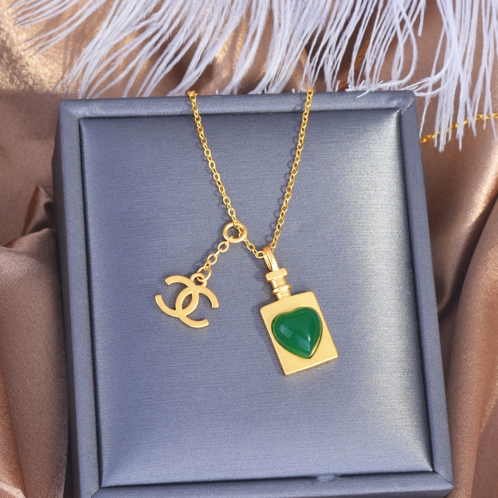 Goldkingdom Aksesoris Perhiasan Fashion Ready Stock Wangi Kecil Antik Emas Tulang Selangka Kalung Huruf C Parfum Gelang