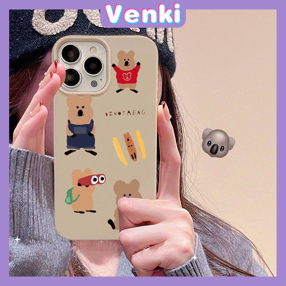 VENKI - For iPhone 11 iPhone Case Khaki Glossy TPU Soft Case Shockproof Protection Camera Cartoon Bear Persimmon Compatible with iPhone 14 13 Pro max 12 Pro Max xr xs max 7 8Plus