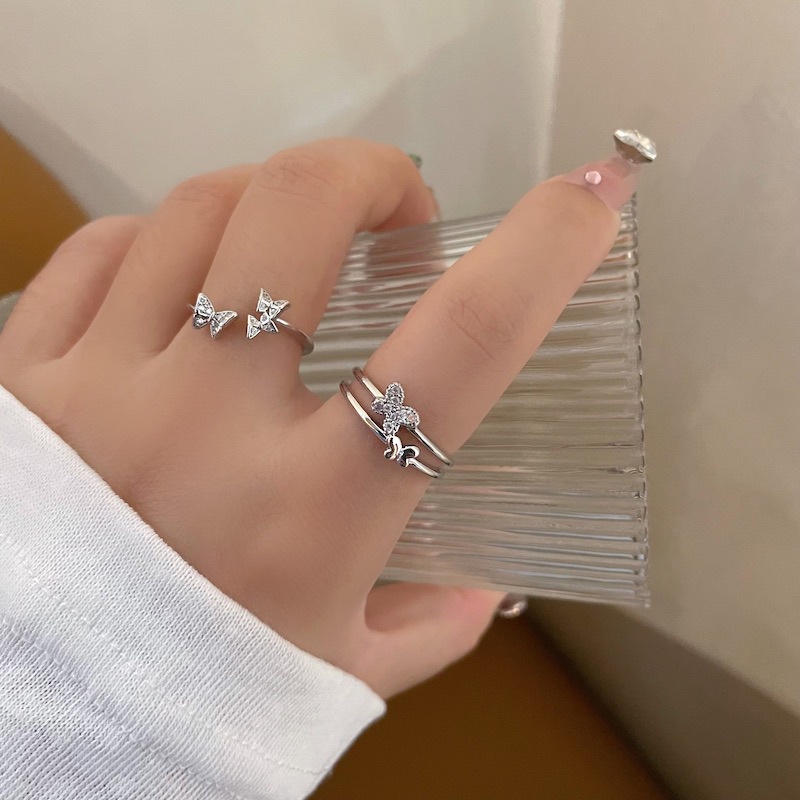 Cincin Terbuka Kupu-Kupu Bahan Alloy Zircon Korea Untuk Wanita