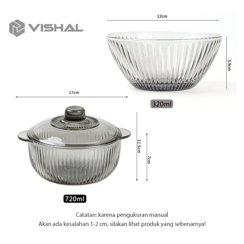 VISHAL Mangkok Kaca Bulat Mini / Mangkok Bening / Mangkok Sayur/Mangkok Buah / Mangkok Sup