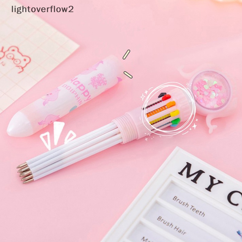 [lightoverflow2] 10warna Lucu Hewan Mermaid Ballpoint Pen Rollerball Pen Sekolah Kantor Supply Hadiah Warna-Warni Isi Ulang Set Alat Tulis [ID]