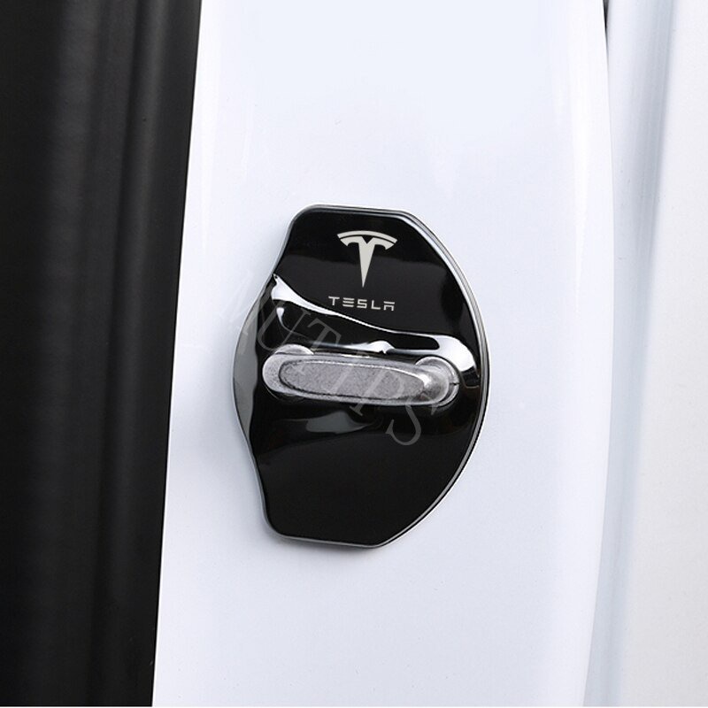 Tesla 4Pcs/set Stainless Penutup Kunci Pintu Mobil Perlindungan Stiker Emblem Logam Decal Untuk Model3