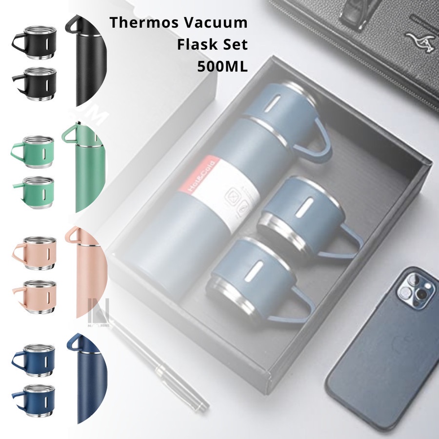 Thermos Stainless Steel 500 ML Vacuum Flask Set Extra 2 Gelas / Set Gift Hadiah Kado Termos Cup Cangkir