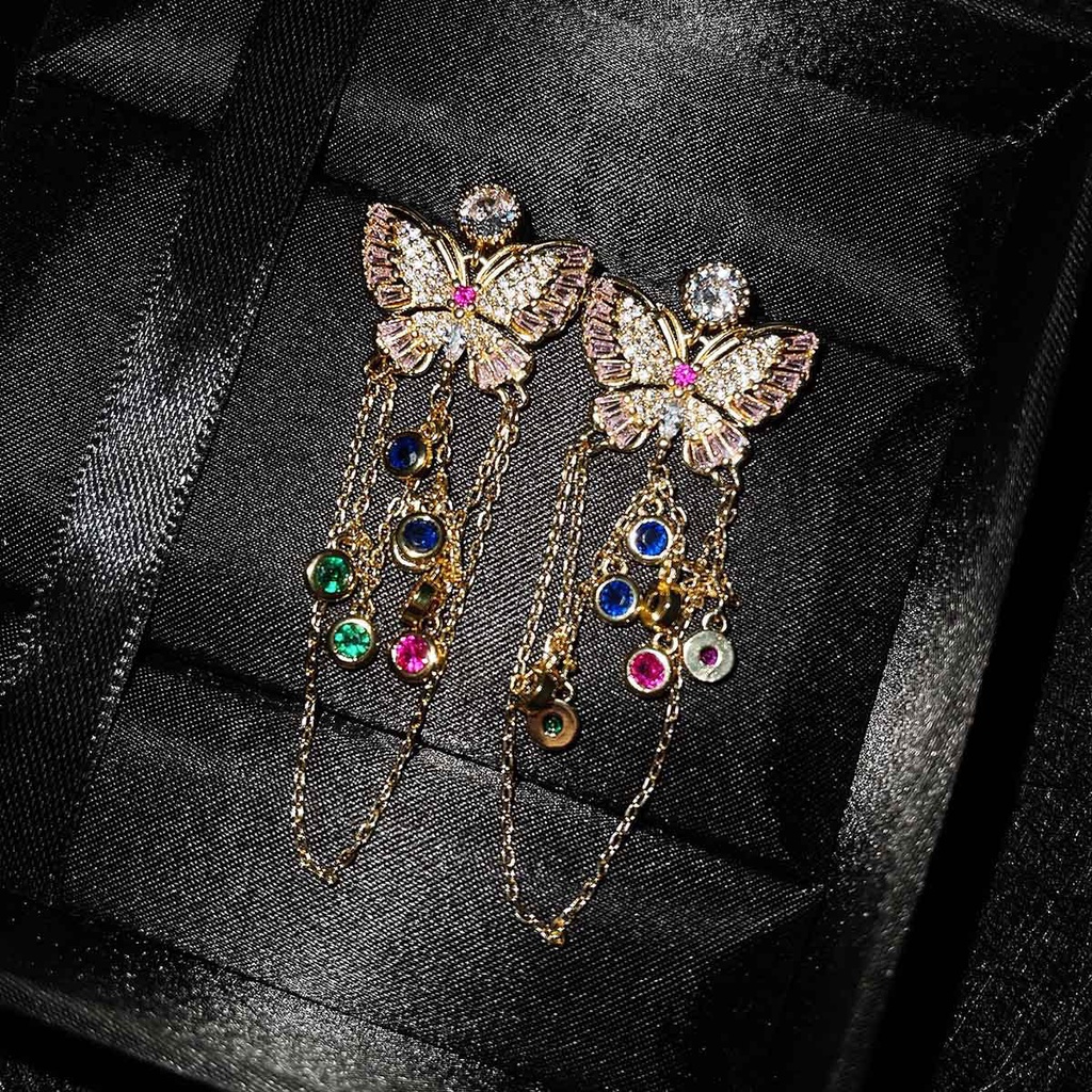 Goldkingdom Aksesoris Perhiasan Fashion Ready Stock Anting Rumbai Panjang Dengan Jarum Perak.