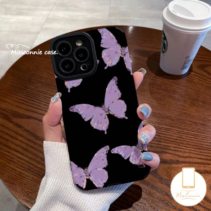 Casing Kupu-Kupu Retro Fantasi Kompatibel Untuk iPhone 11 Pro Max 7Plus X XR 13 14 11 12 Pro Max7 8 Plus XS Max Tekstur Mewah Kulit Silicon Lembut Shockproof Back Cover