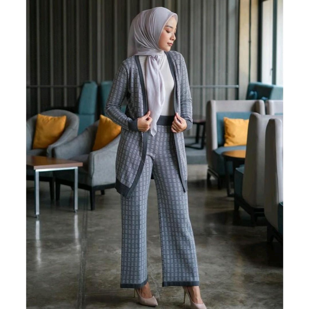 JEHAN KNIT SET setelan rajut katun cardigan celana panjang