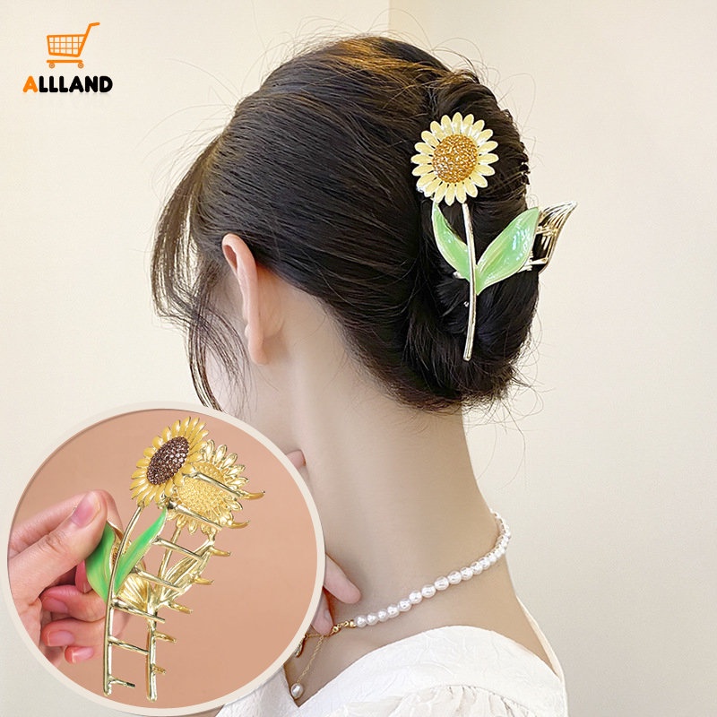 Korean Personalized Alloy Sunflower Hair Claw/Klip Hiu Logam Mawar Elegan/Hiasan Kepala Aksesoris Rambut Wanita