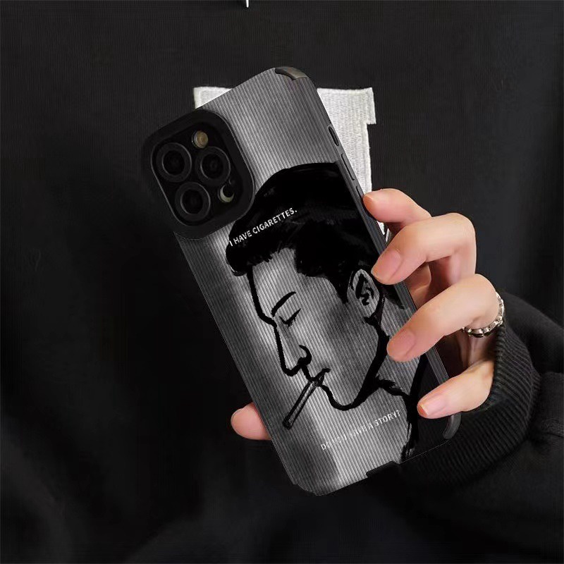 Kulit Jadi Keren Merokok Cowok Pria Man Soft Case IPhone 6S 7 plus 8 Plus X XS XR XS Max 11 13 12 14 PRO Max 14 Plus 12 13 mINI SE Phone Case Hitam