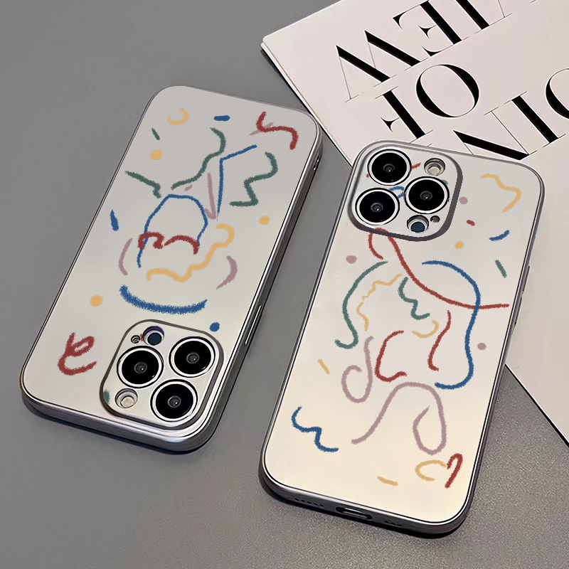 Abstrak Kupon Soft Electroplate Case Kompatibel Untuk IPhone Casing14 13 12 11 Pro XS Max XR X8 +7 6S Plus Mini TPU Silikon Shockproof Phone Cover