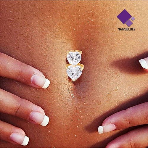 &lt; Naiveblues &gt; Cincin Perut Batangan Zirkon Kristal Terbalik Gold Body Button Navel