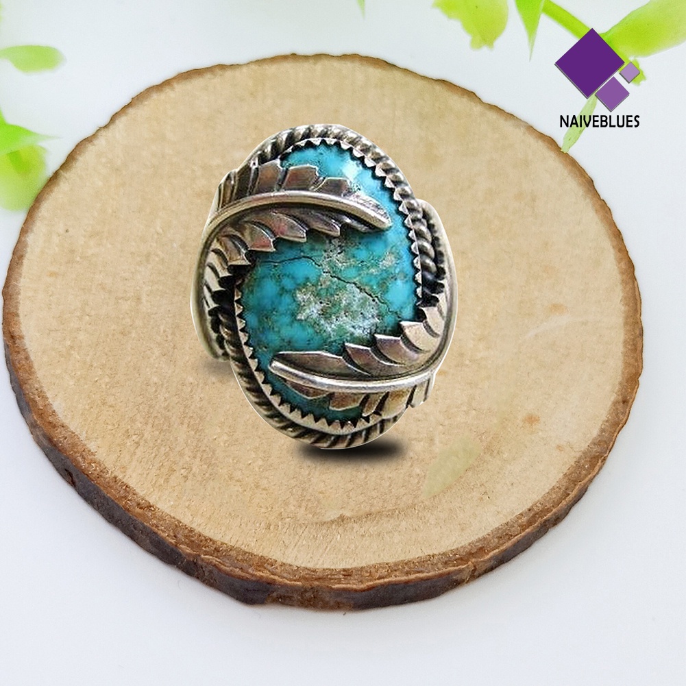 &lt; Naiveblues &gt; Daun Vintage Cover Artificial Turquoise Ring Pesta Pernikahan Pertunangan