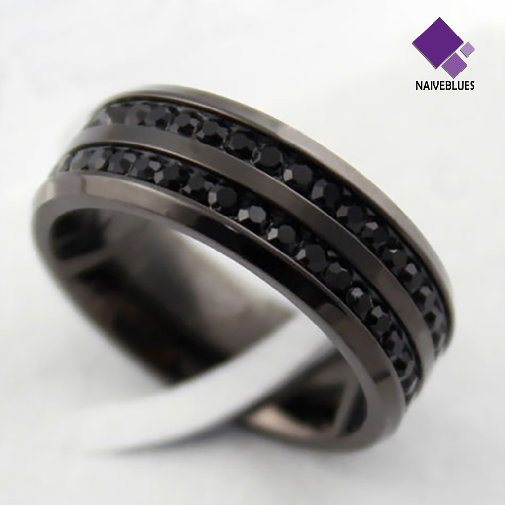 &lt; Naiveblues &gt; Band Cincin Berlian Imitasi Dekorasi Perhiasan Hadiah Stainless Steel Pria Wanita Band Ring Untuk