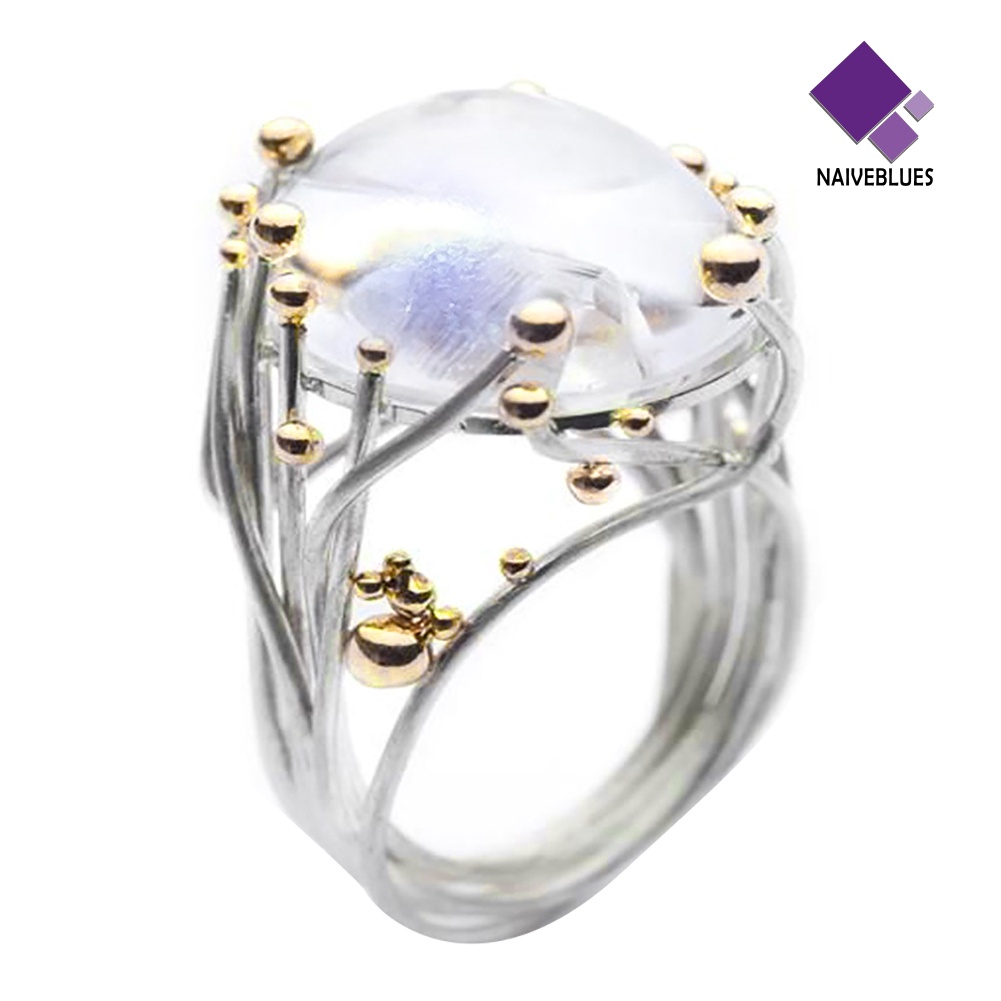 &lt; Naiveblues &gt; Pernikahan Pertunangan Vintage Wanita Dual Color Oval Faux Topaz Cincin Perhiasan