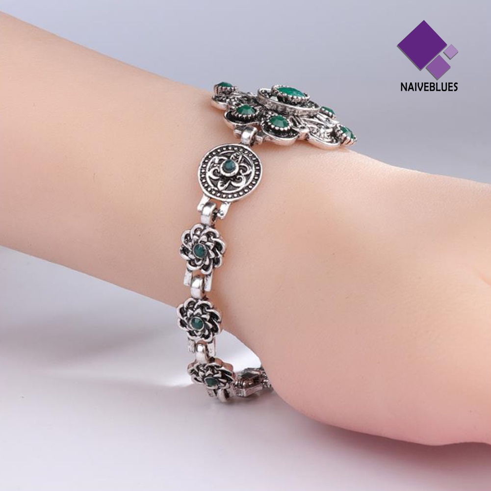 &lt; Naiveblues &gt; Vintage Bunga Buatan Permata Gelang Bangle Pesta Perhiasan Wanita Hadiah