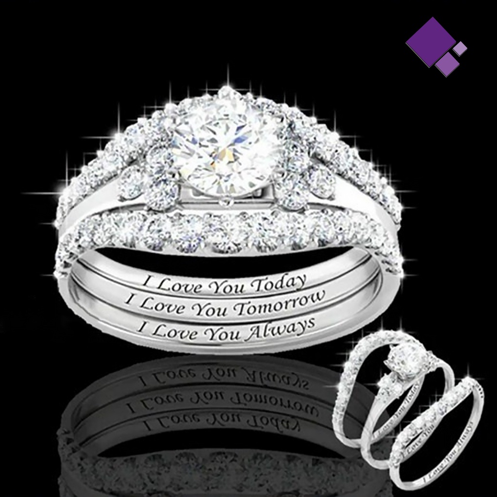 &lt; Naiveblues &gt; 1set Cincin Wanita Electroplate Berkilau Alloy Halus Ladies Ring Untuk