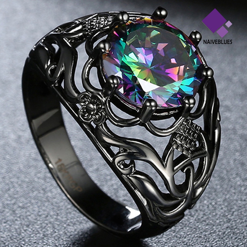 &lt; Naiveblues &gt; Unisex Cincin Berongga Keluar Permata Imitasi Pria Wanita Vintage Finger Ring Hadiah Hari