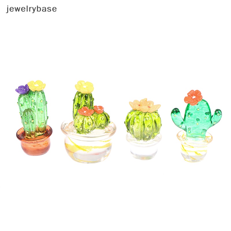 [jewelrybase] Ornamen Patung Kaktus Kaca Mini Decor Lucu Miniatur Desktop Craft Butik