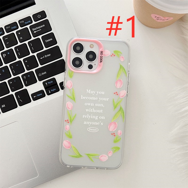 Lucky Blue Love Circle Tulips Skin Feel Soft Case HP iP iPhone 12 13 14 Pro Max 11 Woman Girl FTD Casing Apple