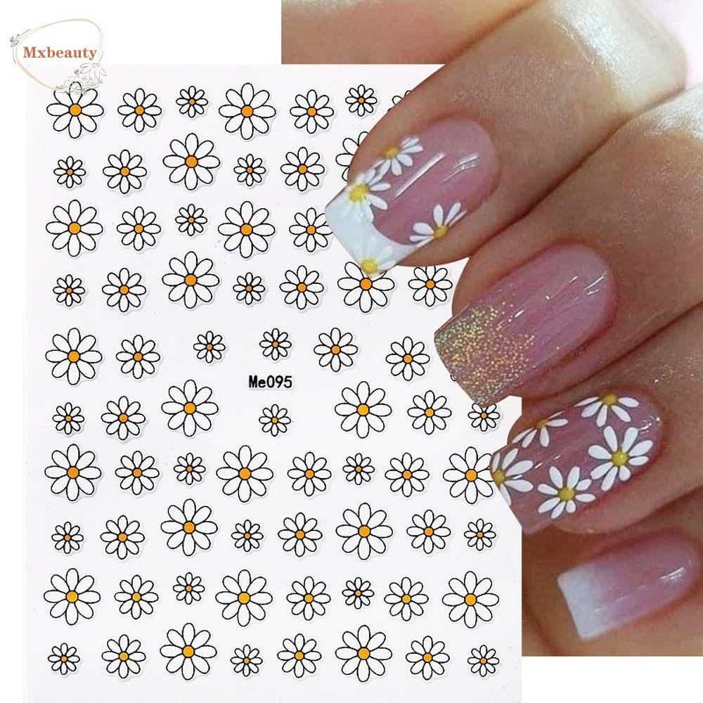 Mxbeauty Bunga Stiker Kuku Wanita Fashion Ins Style Bunga Putih Dekorasi Kuku