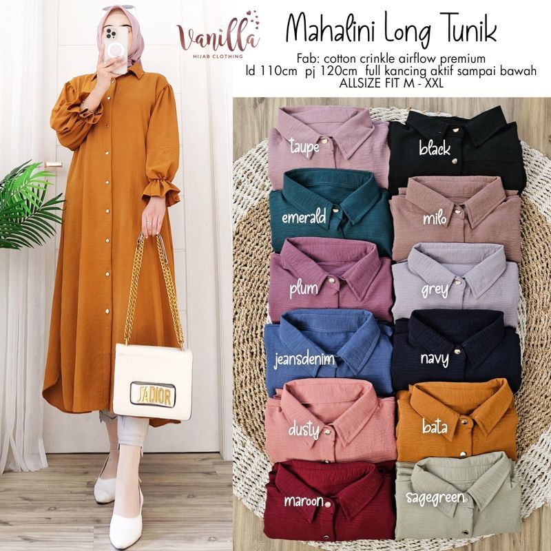 MAHALINI Long Tunik ORI VANILLA | Crinkle Airflow