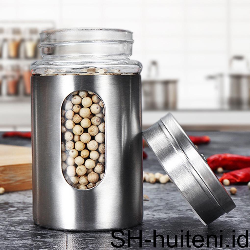 Spice Shaker 304kotak Bumbu Kaca Stainless Adjustable Tusuk Gigi Dapur Toples Lada