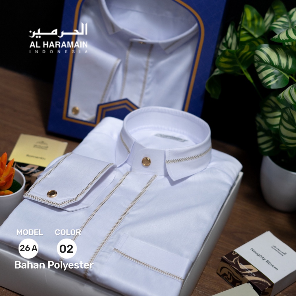 Bordir EMAS AL Haramain Jubah / Gamis Pria Remaja Bordir Premium Manset (26A) | Putih
