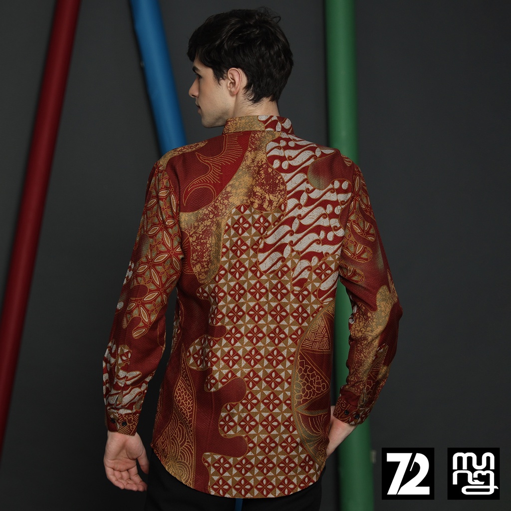 KEMEJA BATIK PRIA Dobby Slimfit Lengan Panjang Parang Premium Alardo Warna Merah Maroon 723583 Cap 72 - Baju Kemeja Atasan Pakaian Setelan Batik Pria Cowok Laki Laki Remaja Keluarga Kantor Lengan Panjang Modern Slimfit Slim Fit Premium Kekinian