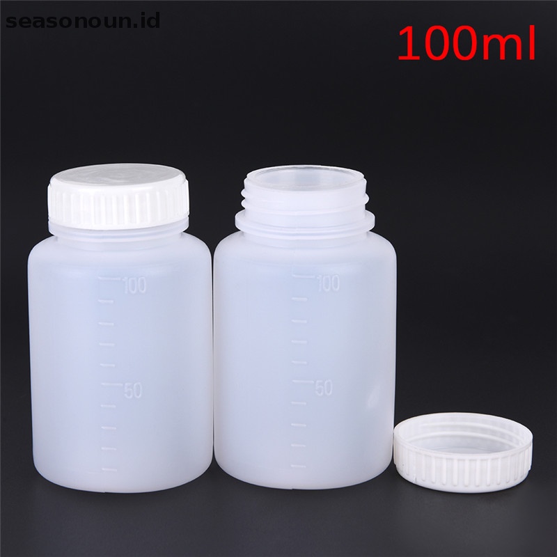 Seasonoun 100ml Botol sample Reagen Penyimpanan Kimia Bentuk Silinder Plastik Bening Isi 2pcs.