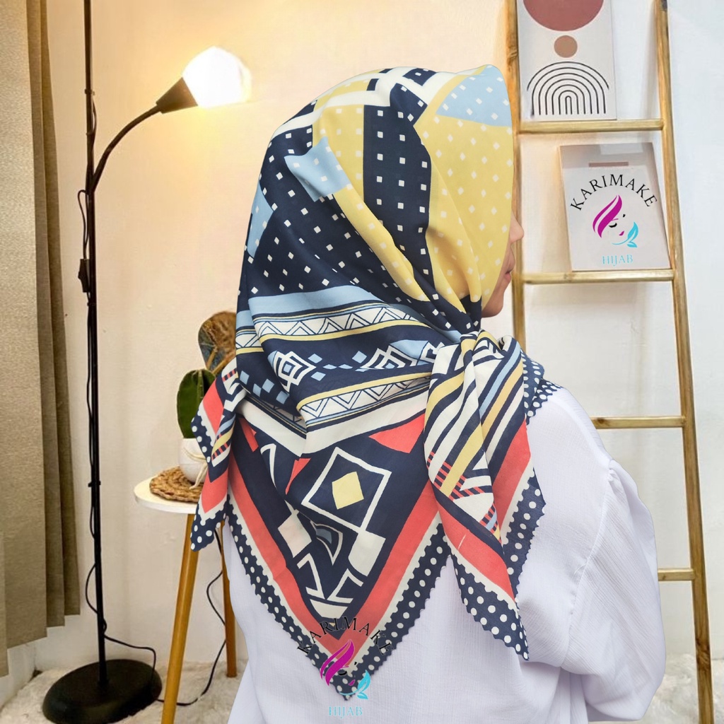 Karimake Hijab / Kerudung Segi Empat Voal Premium Printing Motif Vibrant Vortex Laser Cut 110 x 110