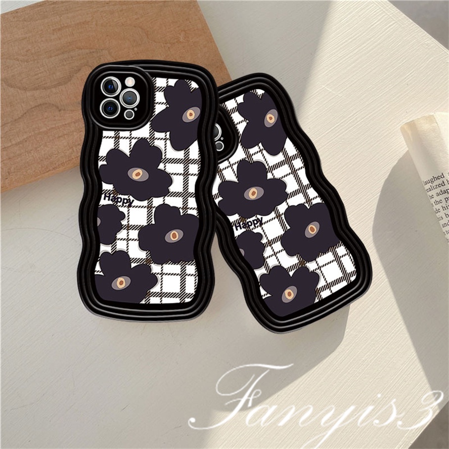 OPPO A78 A17 A77 A77s A57 A76 A96 A16 A16s A16k A15 A15s A54 A74 A95 A94 A93 A53 A33 A32 A5 A9 2020 A5s Reno 8T 7Z 6Pro F11 F9Pro Bunga Motif Kotak Gelombang Casing Ponsel TPU Soft Cover