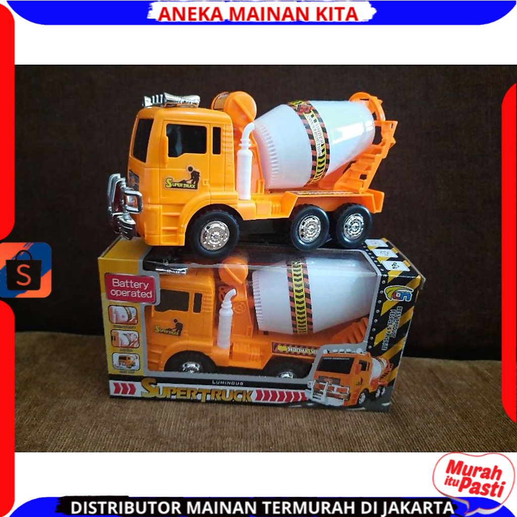 Mainan Mobil Konstruksi Sement  Mixer berlampu dan suara New