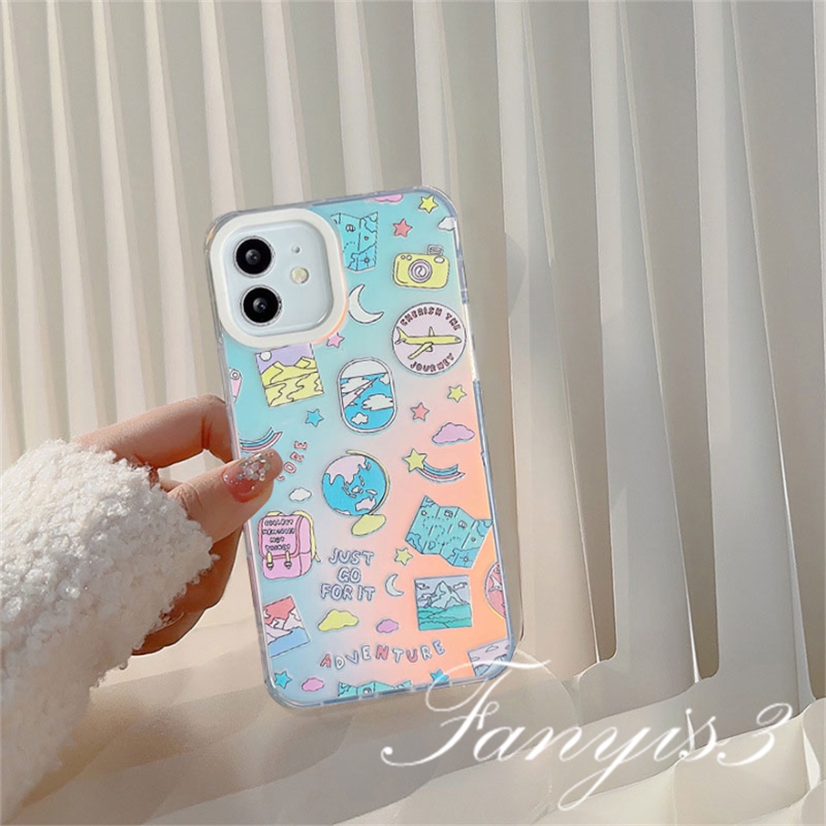 Compatible For IPhone 14 13 12 11 Pro Max X XR Xs Max 8 7 Plus SE 2020 Kompatibel Untuk Kreatif Ruang Planet IMD Laser Gradiasi Ponsel Case TPU Lembut Shockproof Cover Pelindung