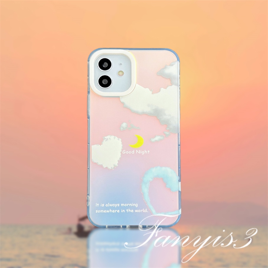 Compatible For IPhone 14 13 12 11 Pro Max X XR Xs Max 8 7 Plus SE 2020 Kompatibel Untuk Hati Berbentuk Awan IMD Laser Gradiasi Ponsel Case TPU Lembut Shockproof Cover Pelindung