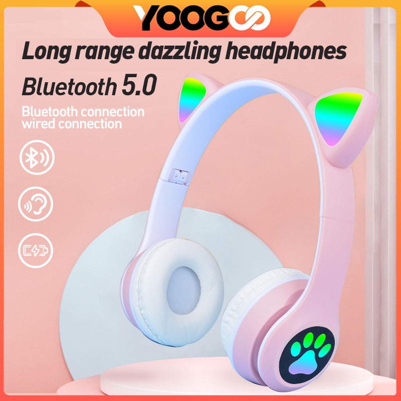 Headset Kucing LED TWS Bluetooth 5.0 Headphone LED Headset True Wireless Earphone Handsfree Kuping Kucing VIV-23