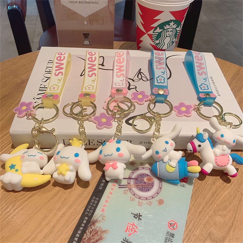 Bag Sanrio Cinnamoroll Tas Liontin Gantungan Kunci Boneka Aksesori Kecil untuk Anak Perempuan Lucu Hadiah Bahan Berkualitas Tinggi Rantai Kunci Dekorasi Ransel