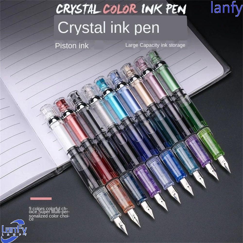 Lanfy Fountain Pen Perlengkapan Sekolah Lukisan EF Nib Transparan 0.38mm Pena Tulisan Kapasitas Besar