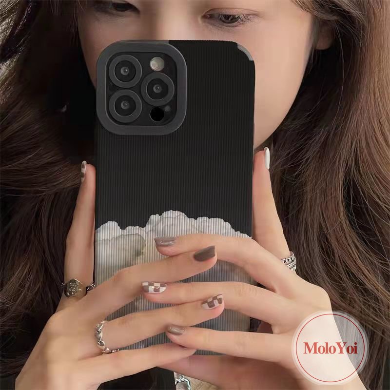 Shockproof Soft Tpu Case Kompatibel Untuk IPhone XR XS X Max11 14 13 12 Pro Max 8 7 Plus 11 Pro Max 7Plus Artistik Kreatif Awan Mewah Tekstur Kulit Ponsel Cover