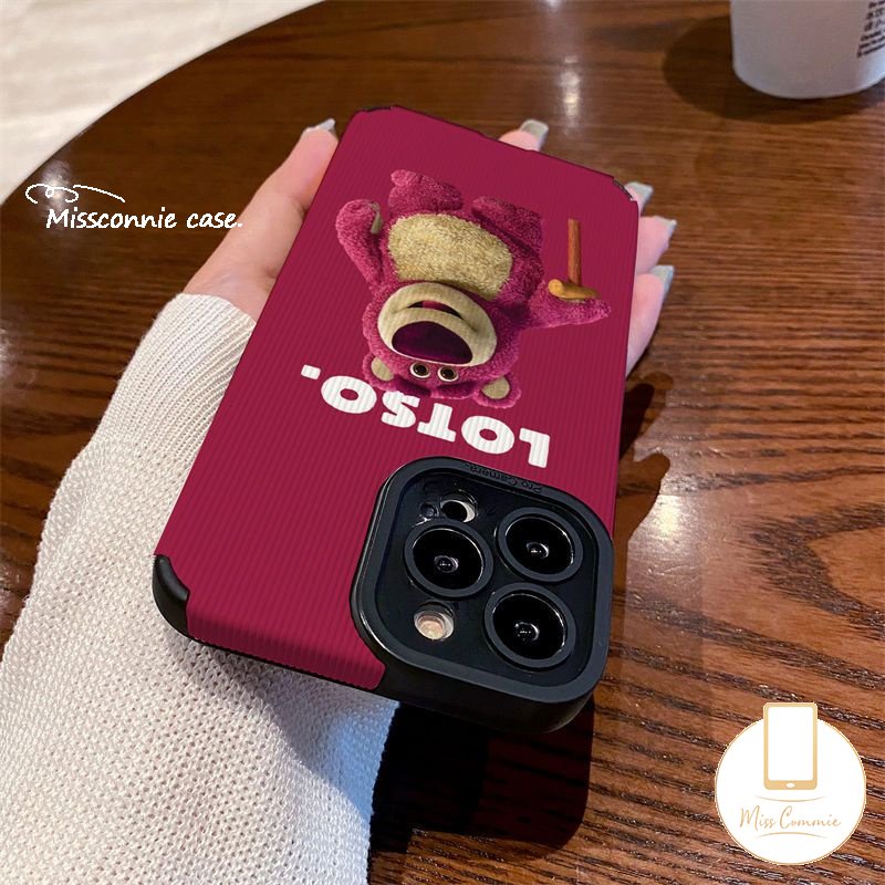 IPHONE Casing Ponsel Manyo Kartun Tekstur Kulit Mewah Kompatibel Untuk Iphone11 14 13 12 Pro MAX X XR XS Max7 8 Plus Cute Strawberry Bear Shockproof Silicone Soft Cover