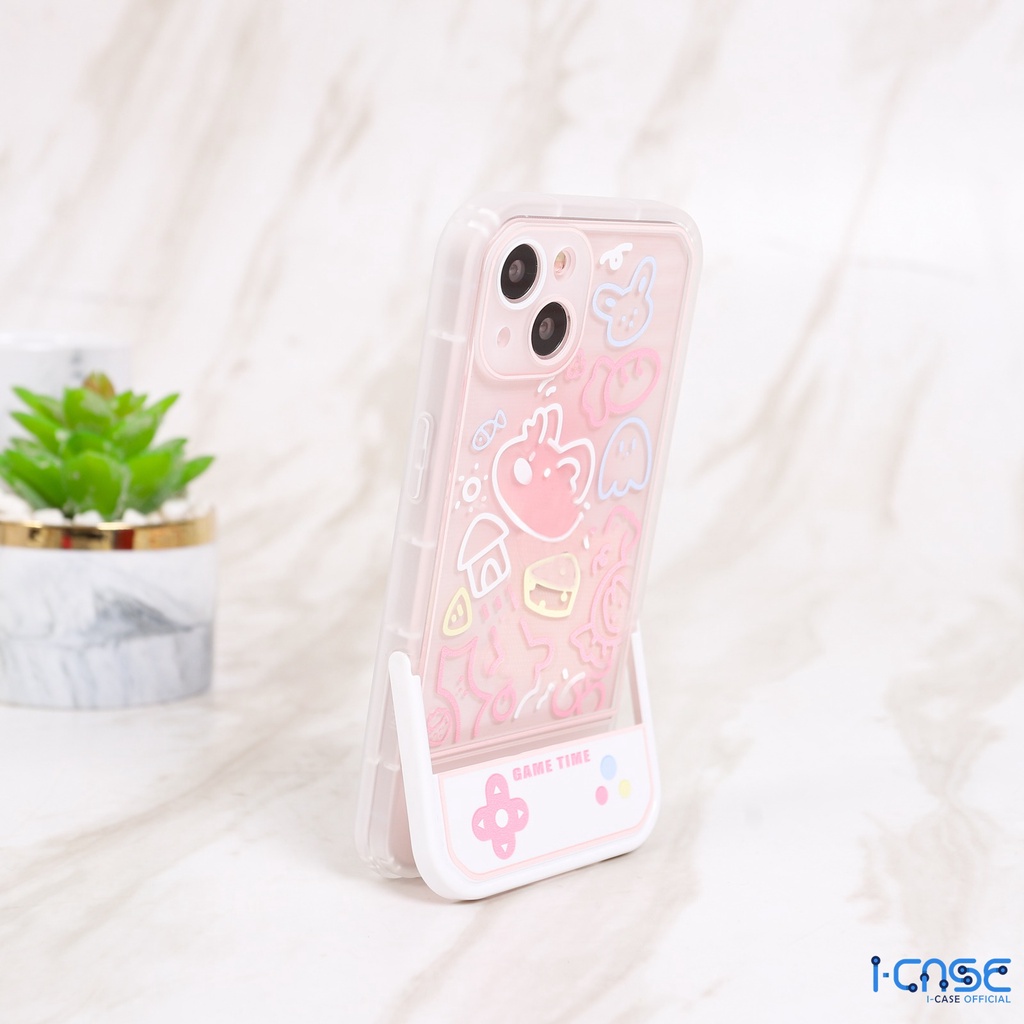 Soft Case Pinky Cartoon Game with Stand Holder Full Lenscover for iPhone 7 8 SE 7+ 8+ X XR XS 11 12 13 PRO MAX