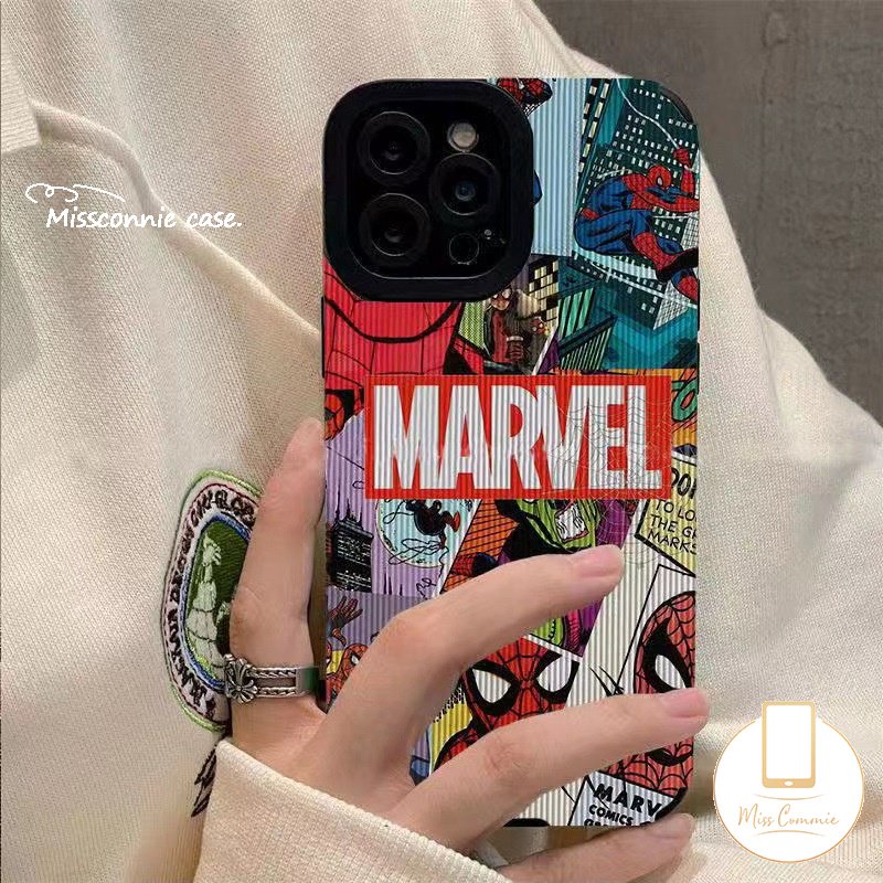 IPHONE Case Spider-Man Kartun Lucu Kompatibel Untuk Iphone11 14 12 13 Pro MAX 7Plus XR X XS Max7 8 Plus Tpu Lembut Trendi Merek M.A.R.V.E.L Silicon Shockproof Mewah Tekstur Kulit Cover